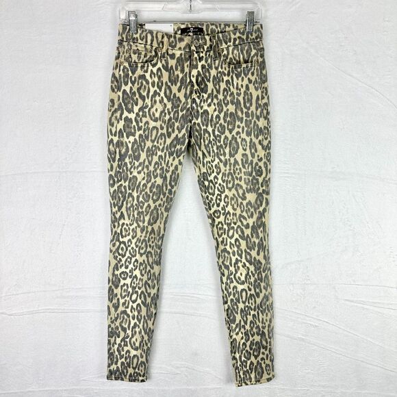 7 For All Mankind Skinny Ankle Jeans in Cheetah Print Size 26 NWT Stretch - Picture 1 of 8